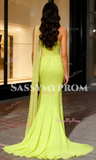 Tulle Beading Trumpet Mermaid Green One Shoulder Prom Dress With Slit