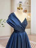 Navy Blue Embellished Bodice One Shoulder Prom Dress