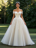 Tulle Appliques A Line Off The Shoulder Wedding Dress