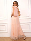 Champagne Tulle One-shoulder Mesh Layered Party Dress