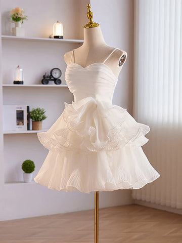 White Sweetheart Organza Pleats Homecoming Dress