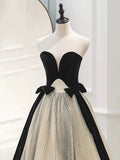 Black and Cream Pleated Ball Gown Prom Dress