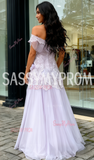 Off The Shoulder A Line Flower Purple Beading Prom Dress