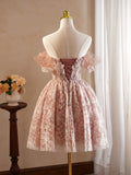 Flower Lace Pink Off The Shoulder Homecoming Dress