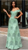 Beading Hollow Leaf Print Off The Shoulder Prom Dress