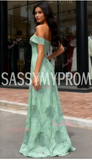 Beading Hollow Leaf Print Off The Shoulder Prom Dress