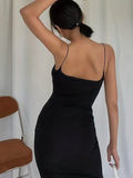 Black Ankle Length Bodycon Slim Maxi Cami Dress
