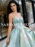 Spaghetti Straps Ball Gown Beading Sparkle Prom Dress