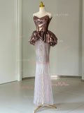 Trumpet Mermaid Sweetheart Coffee Sequin Prom Dress