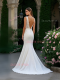 Deep V Neck Backless Lace Trumpet Mermaid Wedding Dress With Slit