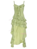 Soft Green Asymmetrical Ruffled Dress