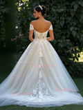 Lace Appliques A Line Off The Shoulder Wedding Dress