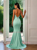 Trumpet Mermaid Satin Beading Mint Green Prom Dress With Slit