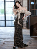 Sequin Trumpet Mermaid Ruffles Off The Shouler Prom Dress