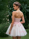 Flower Sweetheart Pink Short Mini Tulle Homecoming Dress