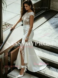 Scoop Lace Sheath Column Tulle Wedding Dress With Slit