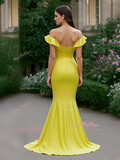 Backless Trumpet Mermaid Yellow Sequin Ruffles Prom Dress With Slit