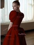 Trumpet Mermaid Tie Shoulder Burgundy V neck Prom Dress