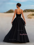 Black Tulle Beading A Line High Low Prom Dress