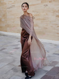 Ruched Satin Brown Sweetheart Prom Dress With Shawl