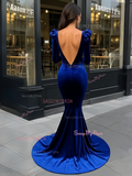 Long Sleeve Velvet Trumpet Mermaid Deep V Neck Prom Dress