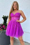 Fuchsia Lace Tulle See Through Homecoming Dress