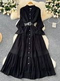 Versatile Long Sleeve Elegant Black Dress