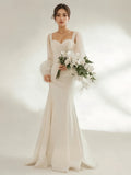 Sweetheart Trumpet Mermaid Satin Long Sleeve Wedding Dress