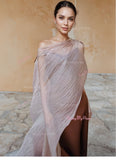 Ruched Satin Brown Sweetheart Prom Dress With Shawl