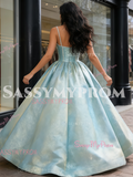 Spaghetti Straps Ball Gown Beading Sparkle Prom Dress