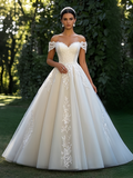 Lace Appliques A Line Off The Shoulder Wedding Dress