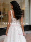 Appliques A Line Tulle Straps Square Wedding Dress