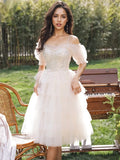 Tulle Short Mini White Short Sleeve Homecoming Dress