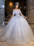 A Line Off The Shoulder Beading Sparkle Wedding Dress