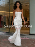 Trumpet Mermaid Sleeveless Strapless Lace Wedding Dress