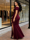 Pink Off Shoulder Ruffle Formal Evening Long Dress