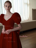 Trumpet Mermaid Tie Shoulder Burgundy V neck Prom Dress