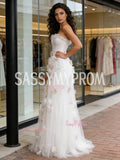 Strapless A Line Ruffles Tulle Flower Prom Dress