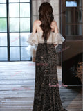 Sequin Trumpet Mermaid Ruffles Off The Shouler Prom Dress