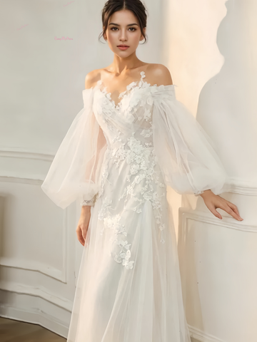 A Line Lace Appliques Long Sleeve Wedding Dress Sassymyprom A Line Lace Appliques Long Sleeve Wedding Dress Sassymyprom