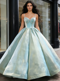 Spaghetti Straps Ball Gown Beading Sparkle Prom Dress