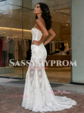 Trumpet Mermaid Sleeveless Strapless Lace Wedding Dress