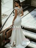 Scoop Lace Sheath Column Tulle Wedding Dress With Slit