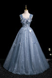 Off The Shoulder Tulle Butterfly Blue Sequin Prom Dress