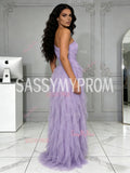One Shoulder Tulle Sparkle Purple Ruffles A Line Prom Dress