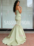 Trumpet Mermaid Green Beading Strapless Satin Prom Dress