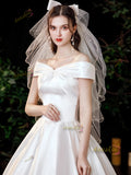 Ruched Satin Off The Shoulder A Line Wedding Dress
