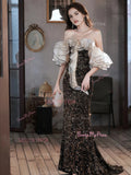 Sequin Trumpet Mermaid Ruffles Off The Shouler Prom Dress