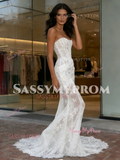 Trumpet Mermaid Sleeveless Strapless Lace Wedding Dress