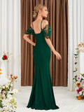 Dark Green Sequin Sheath Prom Dress With Slit